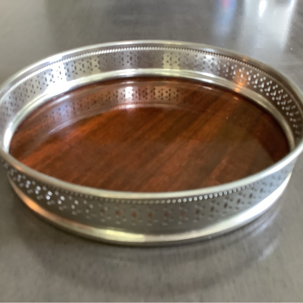 Round Silver and Brown Decorative Tray